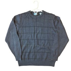 VINTAGE 90s Oscar De La Renta Windowpane Plaid Knit Grandpa Sweater Large